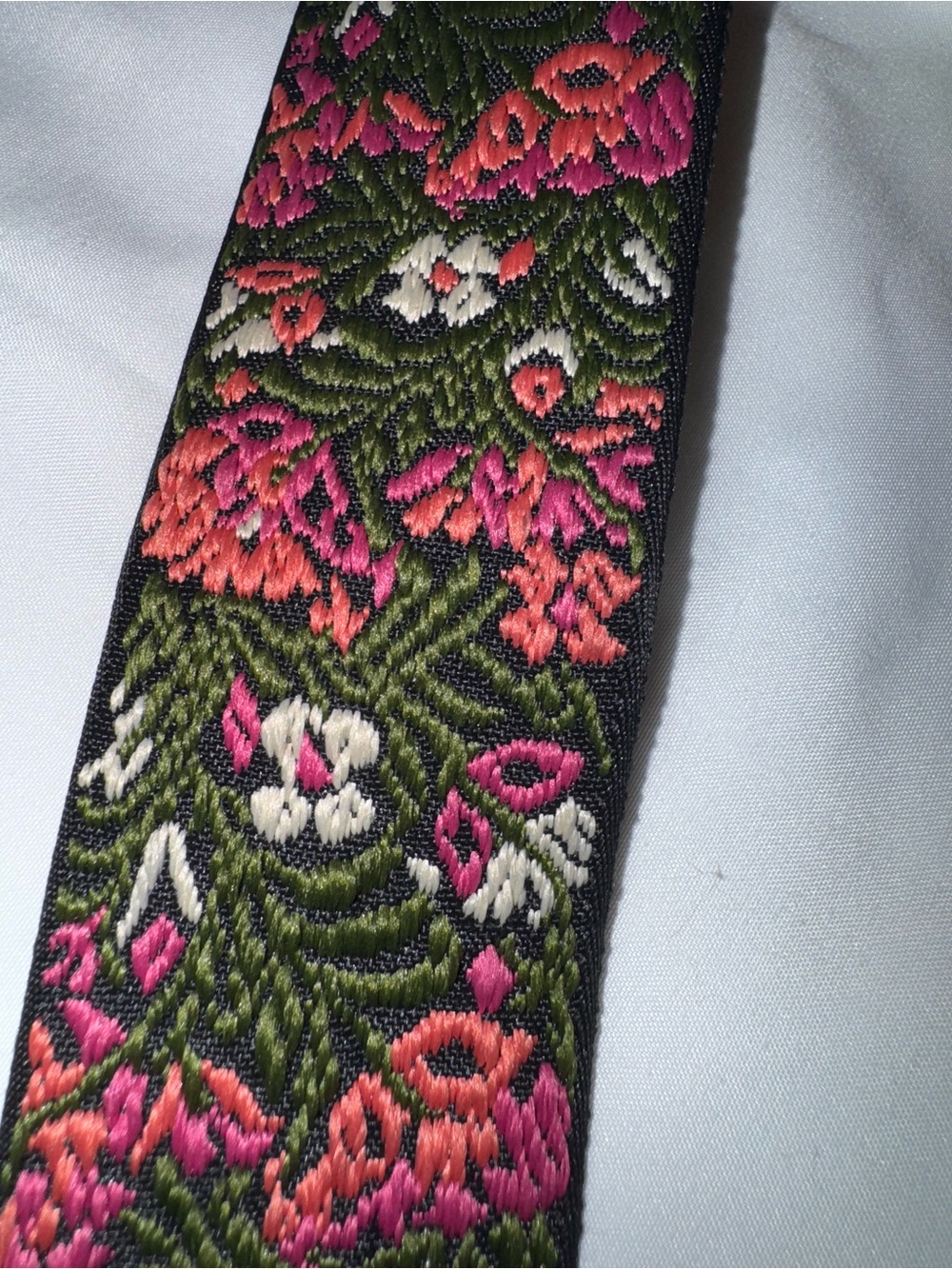 Antik Kraft Black Leather Crossbody Bag with Pink and Green Floral Strap - Picture 10 of 10
